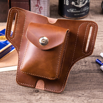 Y-17 3 In 1 Lighter Phone Cigarette Box Storage Waist Bags(Crazy Horse Apricot)-garmade.com