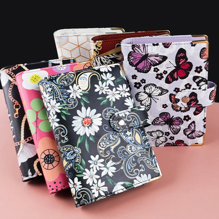 A6 PU Leather Color Printing Notebook Zipper Bag Loose-leaf Budget Binder(Flower-Rose Red)-garmade.com