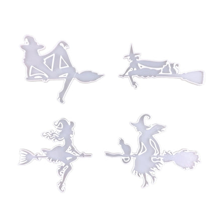 DIY Halloween Crystal Drop Plastic Mold Moon Witch Decoration Key Pendant Silicone Mold(7409-7412 White)-garmade.com