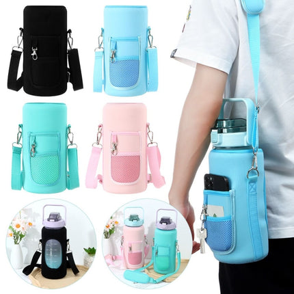 2L Diving Material Water Bottle Cover Case with Strap(Black Metal Buckle)-garmade.com