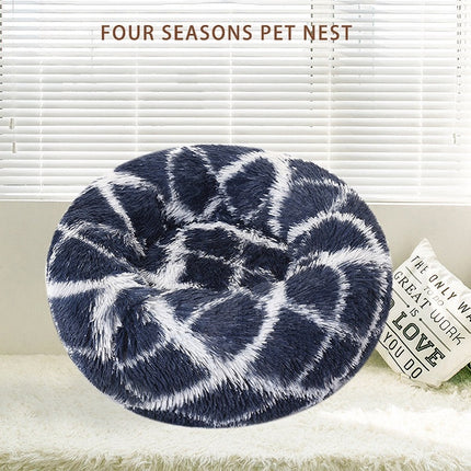 Long-haired Round Pet Kennel Warm Pet Bed, Specification: 40cm(Dark Blue)-garmade.com