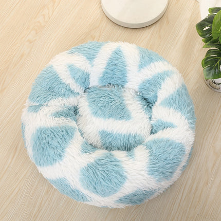 Long-haired Round Pet Kennel Warm Pet Bed, Specification: 40cm(Blue)-garmade.com