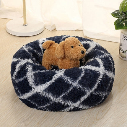 Long-haired Round Pet Kennel Warm Pet Bed, Specification: 60cm(Dark Blue)-garmade.com