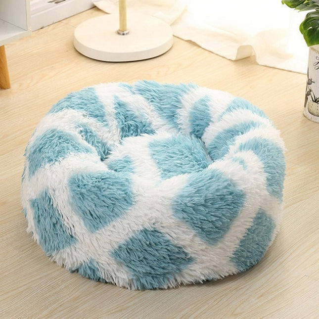 Long-haired Round Pet Kennel Warm Pet Bed, Specification: 50cm(Blue)-garmade.com
