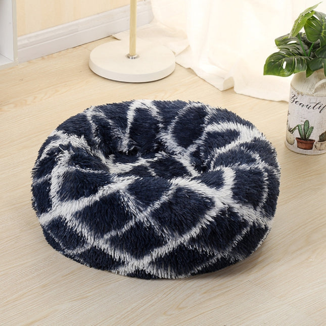 Long-haired Round Pet Kennel Warm Pet Bed, Specification: 60cm(Dark Blue)-garmade.com