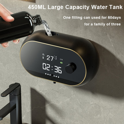 W2 Wall-mounted USB Charging Automatic Foam Soap Dispenser With Time Temperature Display(Black)-garmade.com