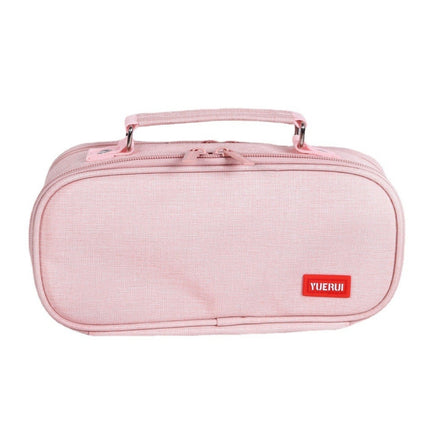 Large Capacity Multi-layer Portable Stationery Bag Canvas Pen Bag(Pink)-garmade.com