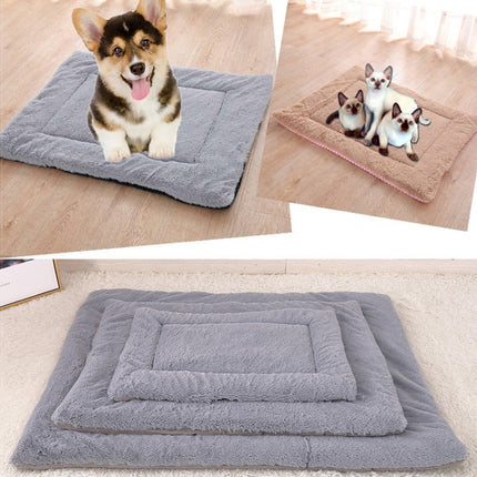 Double Sided Pet Mat Four Seasons Warm Dog Blanket,Size: L(Wick Strip Khaki)-garmade.com