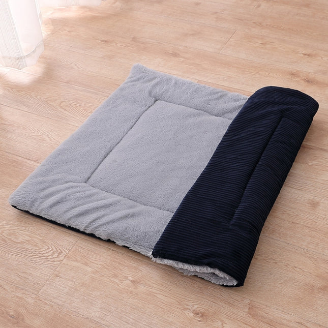 Double Sided Pet Mat Four Seasons Warm Dog Blanket,Size: M(Wick Strip Dark Blue)-garmade.com