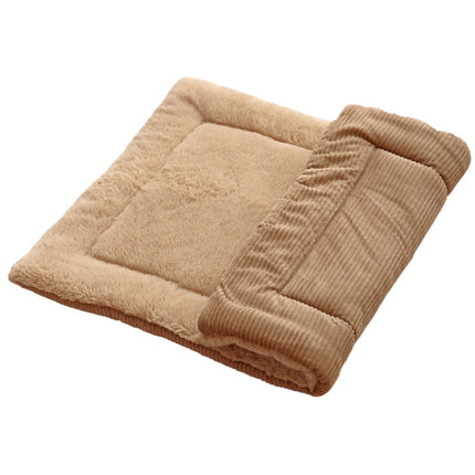 Double Sided Pet Mat Four Seasons Warm Dog Blanket,Size: L(Wick Strip Khaki)-garmade.com