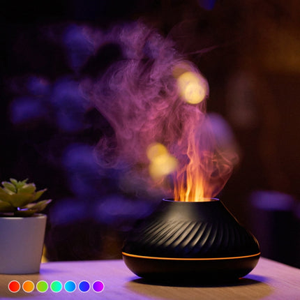 DQ705 Volcanic Flame Aroma Diffuser Essential Oil Lamp Air Humidifier with Color Night Light(Black)-garmade.com