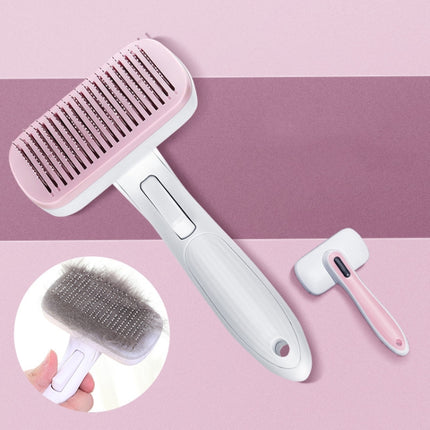 Pet Comb Cat Dog Hair Brush Hair Removal Tool, Style: Steel Wire Rubber Head (Pink)-garmade.com