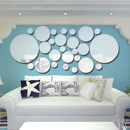 JM004 26PCS Bedroom Geometric Round Stereo Acrylic Mirror Wall Sticker(Silver)-garmade.com
