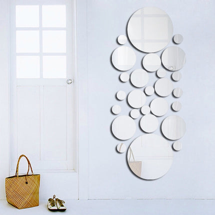 JM004 26PCS Bedroom Geometric Round Stereo Acrylic Mirror Wall Sticker(Silver)-garmade.com