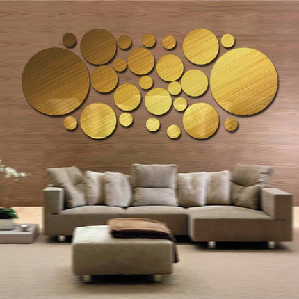 JM004 26PCS Bedroom Geometric Round Stereo Acrylic Mirror Wall Sticker(Gold)-garmade.com