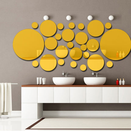 JM004 26PCS Bedroom Geometric Round Stereo Acrylic Mirror Wall Sticker(Gold)-garmade.com