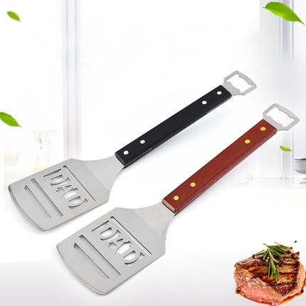 Stainless Steel BBQ Letter Shovel Outdoor Camping BBQ Tools With Bottle Opener Function(Brown)-garmade.com