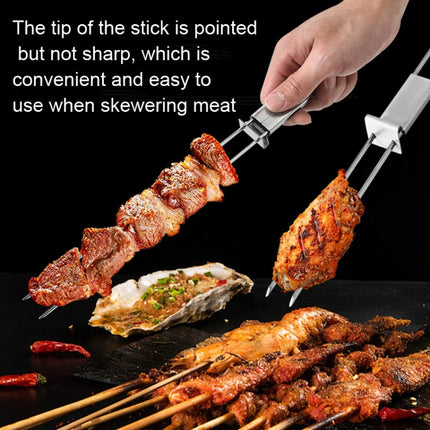 2 PCS Stainless Steel Semi-Automatic Double Head BBQ Fork Outdoor BBQ Tool-garmade.com