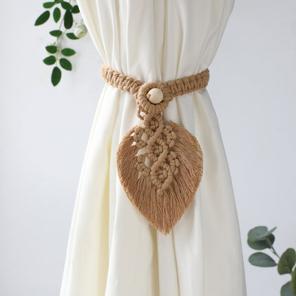 Hand Braided Wooden Bead Curtain Tie Free Buckle Tassel Tie Rope 13x40cm(Coffee)-garmade.com