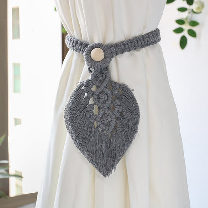 Hand Braided Wooden Bead Curtain Tie Free Buckle Tassel Tie Rope 13x40cm(Grey)-garmade.com