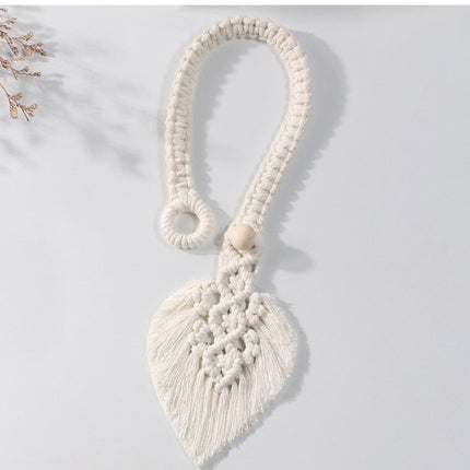 Hand Braided Wooden Bead Curtain Tie Free Buckle Tassel Tie Rope 13x40cm(Beige)-garmade.com