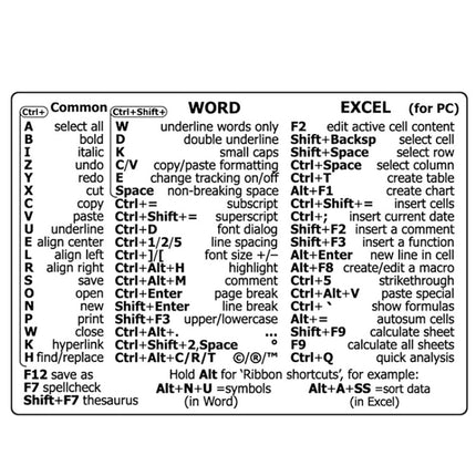 PC Reference Keyboard Shortcut Sticker Adhesive For PC Laptop Desktop(For Word Excel)-garmade.com