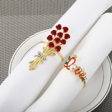 2 PCS Valentine Day Rose Alloy Napkin Ring, Specification: Z1010-1-garmade.com