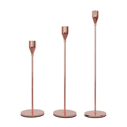 3 PCS / Set Home Decoration Wedding Wrought Iron Candle Holder, Style: Thick Bottom (Rose Red)-garmade.com