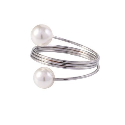 5 PCS Simple Pearl Spring Napkin Buckle Metal Dining Ring(Z1012-2)-garmade.com