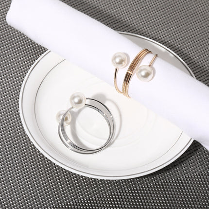 5 PCS Simple Pearl Spring Napkin Buckle Metal Dining Ring(Z1012-2)-garmade.com