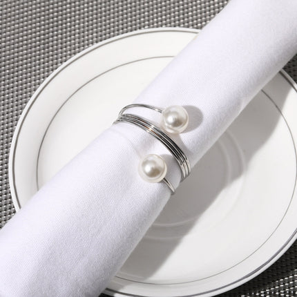 5 PCS Simple Pearl Spring Napkin Buckle Metal Dining Ring(Z1012-2)-garmade.com