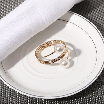 5 PCS Simple Pearl Spring Napkin Buckle Metal Dining Ring(Z1012-1)-garmade.com
