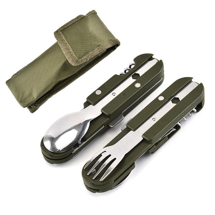 Outdoor Camping Tableware Stainless Steel Folding Knife Fork and Spoon Combination Tableware-garmade.com