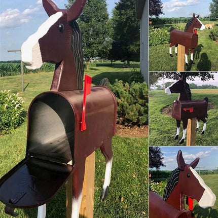 Unique Horse Farm Mailbox Rural Iron Pillar Mailbox(Cow)-garmade.com