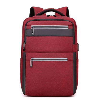 Outdoor USB Charging Portable Business Computer Backpack(Wine Red)-garmade.com