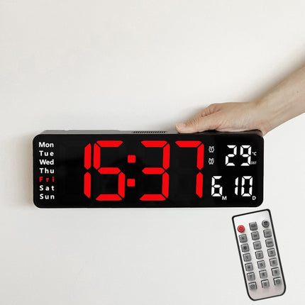 6629 13 Inch Multifunctional LED Living Room Large Screen Wall Clock(Black Shell Red Light)-garmade.com