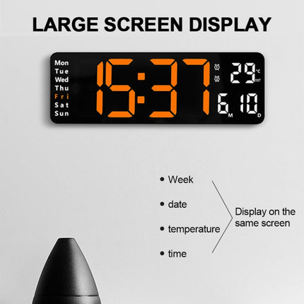 6629 13 Inch Multifunctional LED Living Room Large Screen Wall Clock(Black Shell Orange Light)-garmade.com