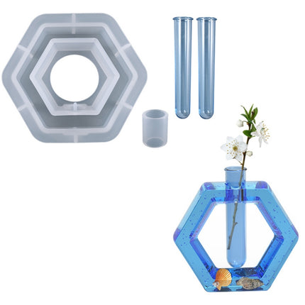 DIY Crystal Epoxy Test Tube Cultivation Vase Silicone Mould, Spec: Hexagon+2Pcs Blue-garmade.com