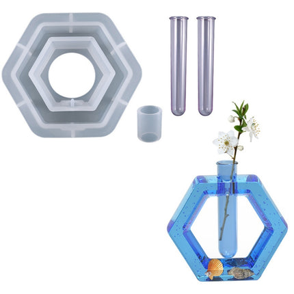 DIY Crystal Epoxy Test Tube Cultivation Vase Silicone Mould, Spec: Hexagon+2Pcs Light Purple-garmade.com