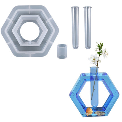 DIY Crystal Epoxy Test Tube Cultivation Vase Silicone Mould, Spec: Hexagon+2Pcs Transparent-garmade.com