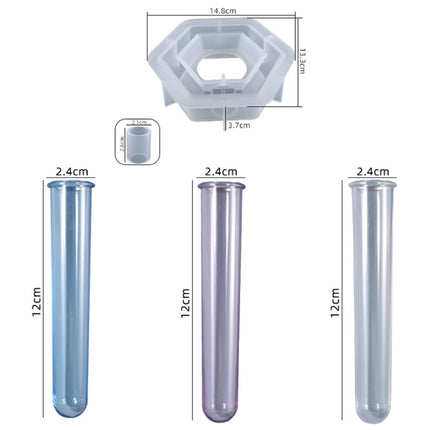 DIY Crystal Epoxy Test Tube Cultivation Vase Silicone Mould, Spec: Hexagon+2Pcs Transparent-garmade.com