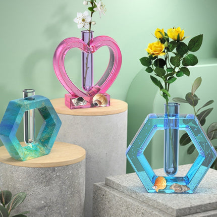 DIY Crystal Epoxy Test Tube Cultivation Vase Silicone Mould, Spec: Hexagon+2Pcs Transparent-garmade.com