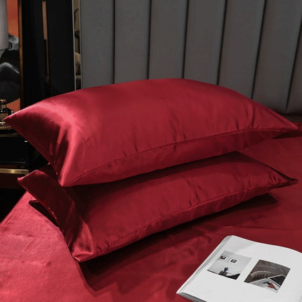 2 Pairs Ice Silk Pillowcase Home Textile Bedding, Size: 50x75cm(Wine Red)-garmade.com