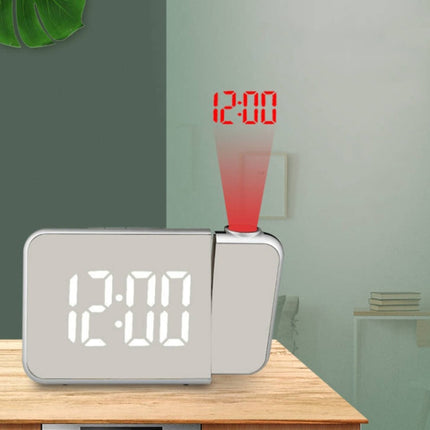 8590 LED Mirror Projection Automatic Semi-bright Electronic Clock(White Shell+Red Light)-garmade.com