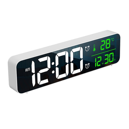 8810 LED Mirror Living Room Music Wall Clock with Temperature Date Display(White)-garmade.com