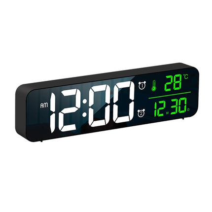 8810 LED Mirror Living Room Music Wall Clock with Temperature Date Display(Black)-garmade.com