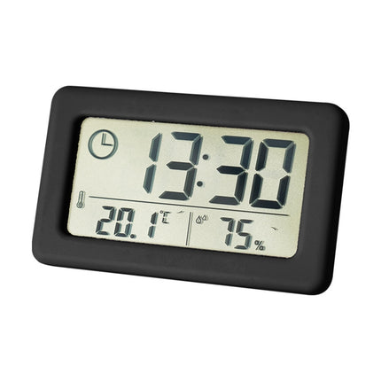 YD005 Mini Light and Thin LCD Screen Temperature/Humidity Meter Electronic Clock(Black)-garmade.com