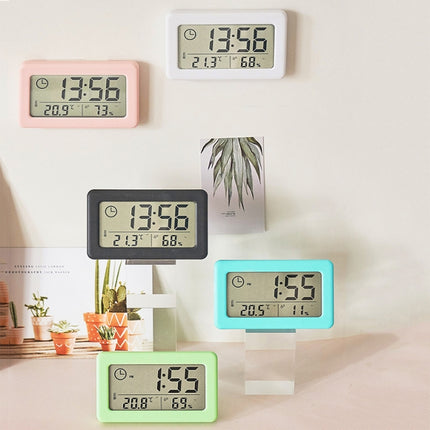 YD005 Mini Light and Thin LCD Screen Temperature/Humidity Meter Electronic Clock(White)-garmade.com