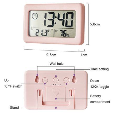 YD005 Mini Light and Thin LCD Screen Temperature/Humidity Meter Electronic Clock(White)-garmade.com