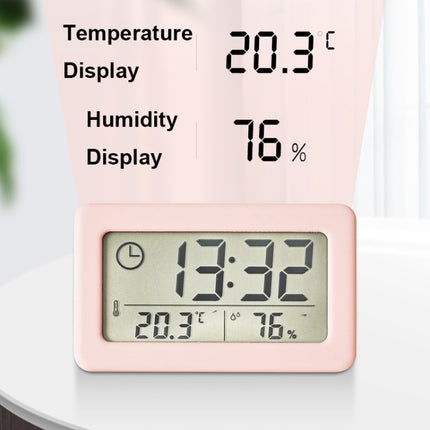 YD005 Mini Light and Thin LCD Screen Temperature/Humidity Meter Electronic Clock(Green)-garmade.com
